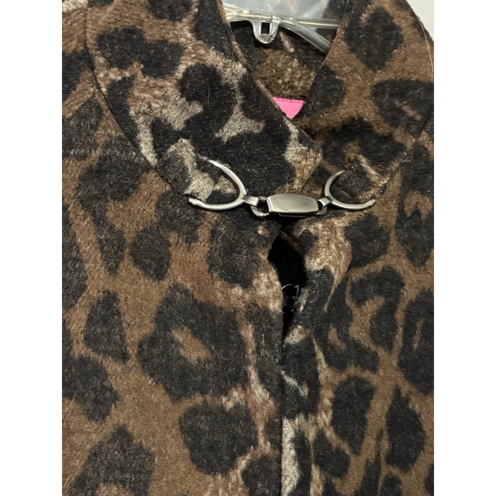Betsey‎ Johnson L Leopard Print Wool Blend Coat Jacket Toggle Closure Flared Hem - Picture 4 of 9